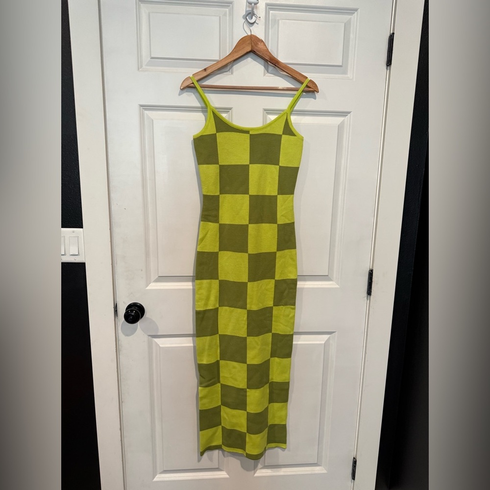 Vibrant Lime Checkered Maxi Dress